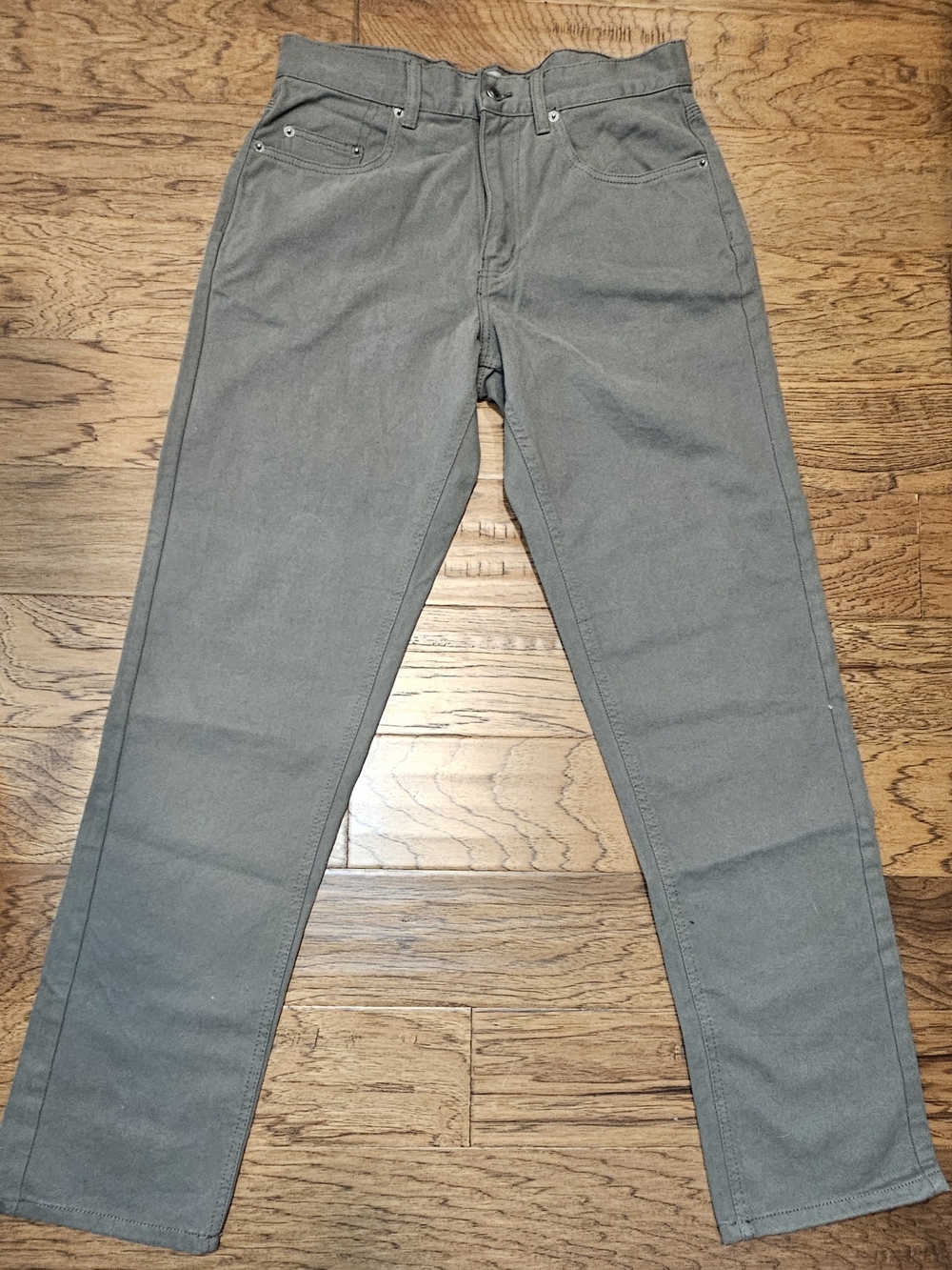[Denver Hayes] Men's Tall Olive 5 Pocket Zip Up Chinos Cotton Pants 32×34